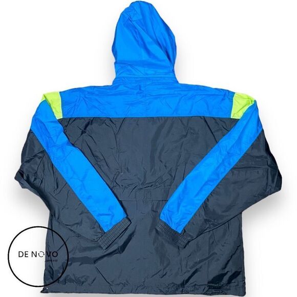 CHEETAH MEN’S Vintage Full Zip Hooded Windbreaker Jacket Size Large Black Blue - Picture 3 of 6